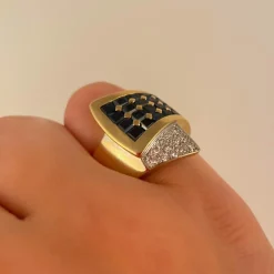 Bague Chevalière Saphirs Diamants