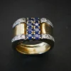 Bague Chevalière Saphirs Et Diamants
