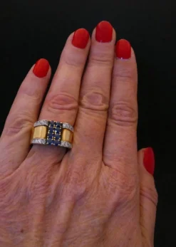 Bague Chevalière Saphirs Et Diamants