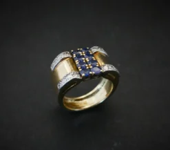 Bague Chevalière Saphirs Et Diamants