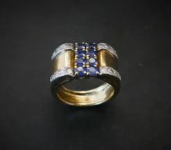 Bague Chevalière Saphirs Et Diamants