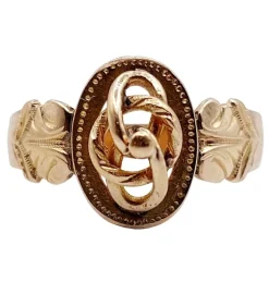 Bague chevalière victorienne or rose, décorations finement ciselées (circa 1890)