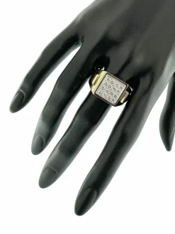 Bague Chevalière vintage or jaune et blanc diamant certificat HRD