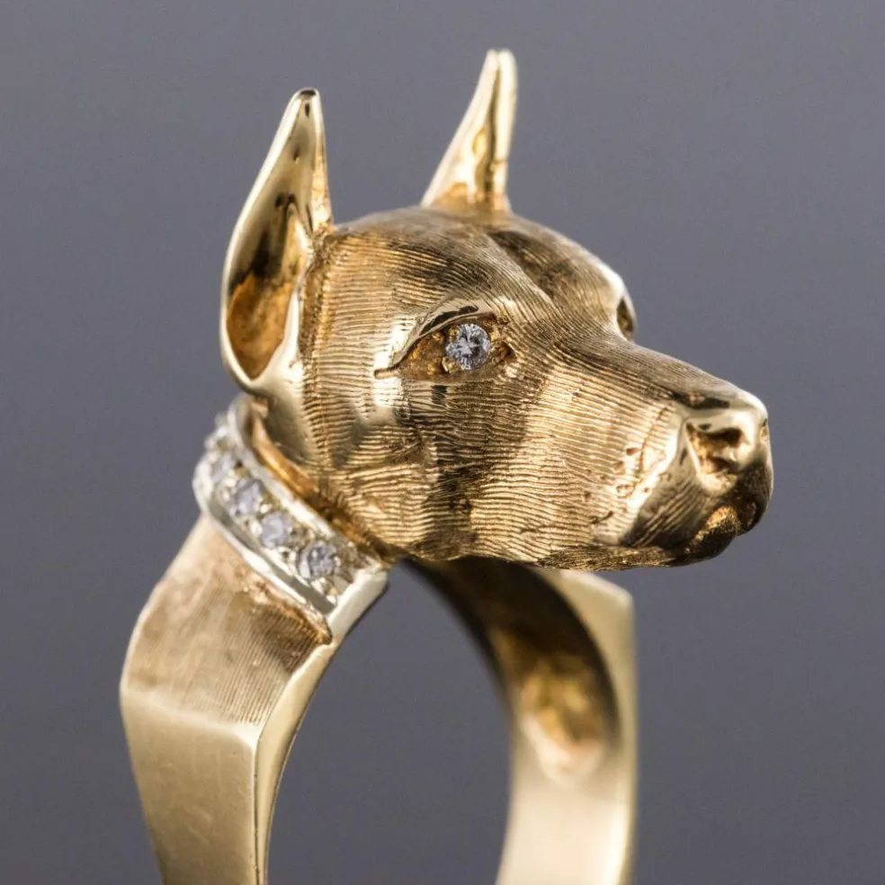 Bague chien et son collier diamants