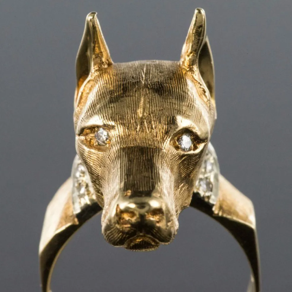 Bague chien et son collier diamants