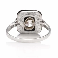 Bague cible Art Déco en platine, onyx et diamant taille ancienne de 2 carats