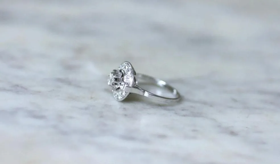 Bague Cible Art Déco Or Blanc Platine Diamant