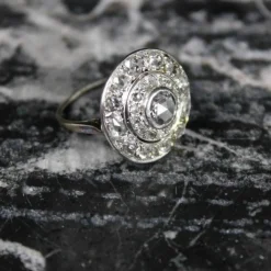 Bague Cible Art Déco or blanc et diamants