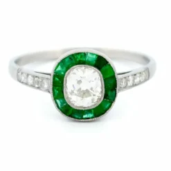 Bague cible diamant émeraude platine