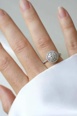 Bague Cible Double Entourage or blanc diamants