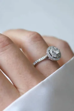 Bague Cible Double Entourage or blanc diamants