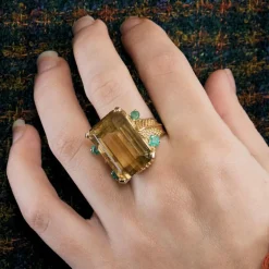 Bague citrine émeraudes