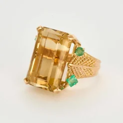 Bague citrine émeraudes