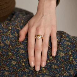 BAGUE CITRINE PAVAGE DIAMANTS OR JAUNE