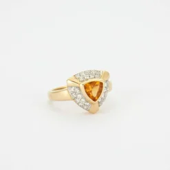 BAGUE CITRINE PAVAGE DIAMANTS OR JAUNE