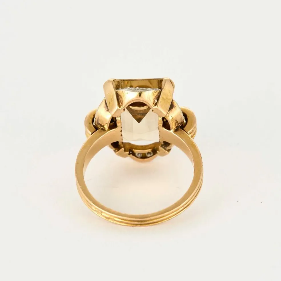 Bague citrine platine et or jaune, diamants