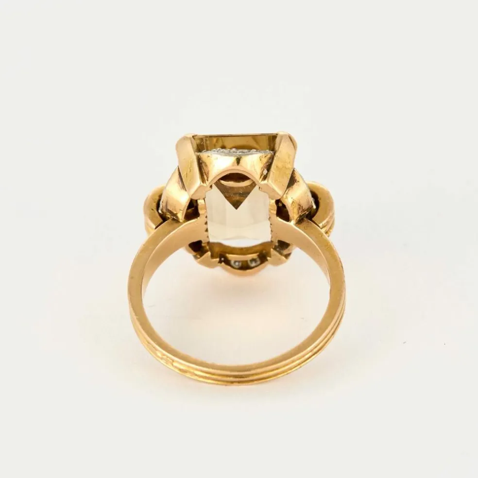 Bague citrine platine et or jaune, diamants