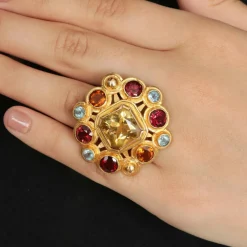 Bague Citrine Topazes Grenats