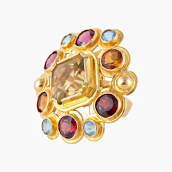 Bague Citrine Topazes Grenats