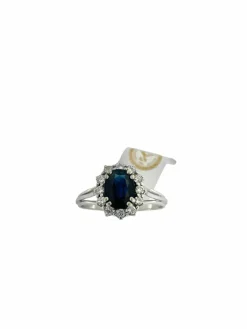 Bague classique en or blanc diamants et saphir certificat IGI