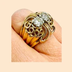 Bague Cocktail Années 50 Or Jaune Diamants