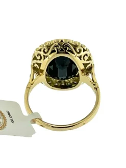 Bague cocktail Art déco 2 ors saphir 6,30 carats et diamants certificat IGI