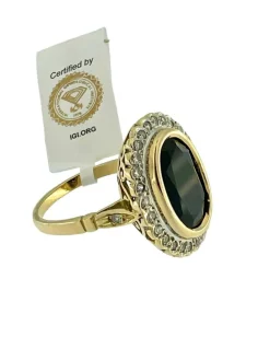 Bague cocktail Art déco 2 ors saphir 6,30 carats et diamants certificat IGI