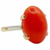 Bague cocktail Art Déco or jaune, cabochon de corail