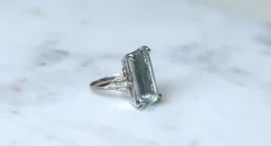 Bague Cocktail Art Déco platine, aigue-marine & diamants