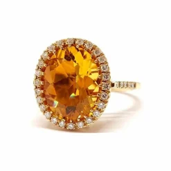 Bague cocktail citrine ovale diamants or jaune
