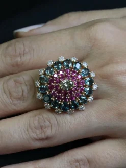 Bague cocktail Diamant brun Saphirs de couleur