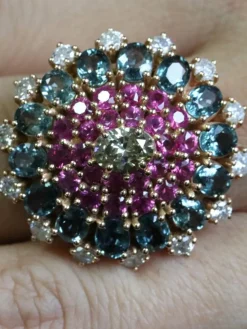 Bague cocktail Diamant brun Saphirs de couleur