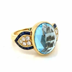 Bague cocktail Diamant Saphir Topaze