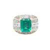 Bague cocktail en or avec diamant émeraude colombienne certifiée rétro