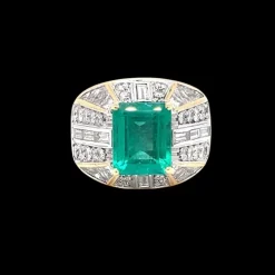 Bague cocktail en or avec diamant émeraude colombienne certifiée rétro