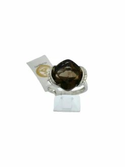 Bague cocktail en or blanc, diamants et quartz fumé 7.50ct certificat IGI