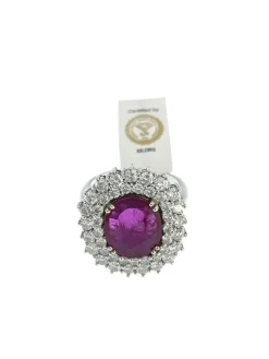 Bague cocktail en or blanc, diamants et rubis 3.40cts certificat IGI