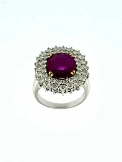 Bague cocktail en or blanc, diamants et rubis 3.40cts certificat IGI