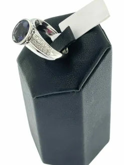 Bague cocktail en or blanc avec iolite et diamants certificat IGI