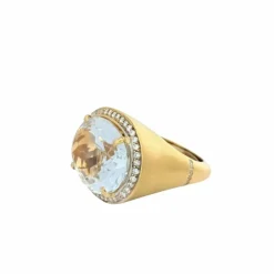 Bague cocktail en or jaune diamants et topaze
