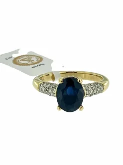 Bague cocktail en or jaune et blanc, diamants et saphir 2.5ct certificat IGI