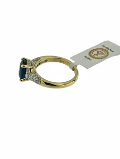 Bague cocktail en or jaune et blanc, diamants et saphir 2.5ct certificat IGI