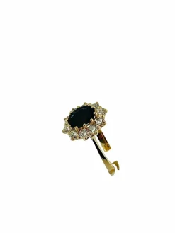 Bague cocktail en or jaune saphir 2.60ct et diamants certificat IGI