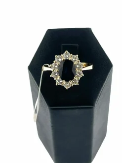 Bague cocktail en or jaune saphir 2.60ct et diamants certificat IGI