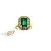 Bague cocktail française rétro or jaune diamants et émeraude certificat IGI