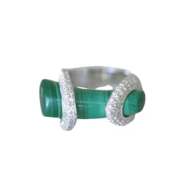 Bague Cocktail Gucci, malachite et diamants sur or blanc