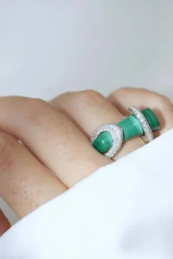 Bague Cocktail Gucci, malachite et diamants sur or blanc