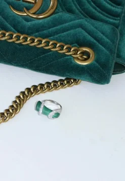 Bague Cocktail Gucci, malachite et diamants sur or blanc