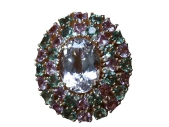 Bague cocktail Kunzite et Saphirs de couleur