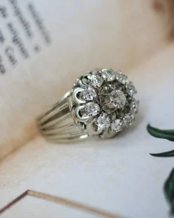 Bague cocktail Marguerite 1950 Or Diamants
